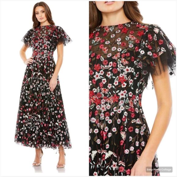 Mac Duggal $798 EMBELLISHED BUTTERFLY TEA LENGTH A LINE DRESS 20323 - Picture 1 of 16